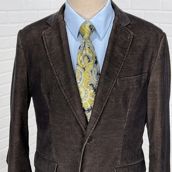 Blue Pronto Uomo Blazer Men‎ Large Black Tan Corduroy Retro Rock Casual Jacket - Picture 1 of 14